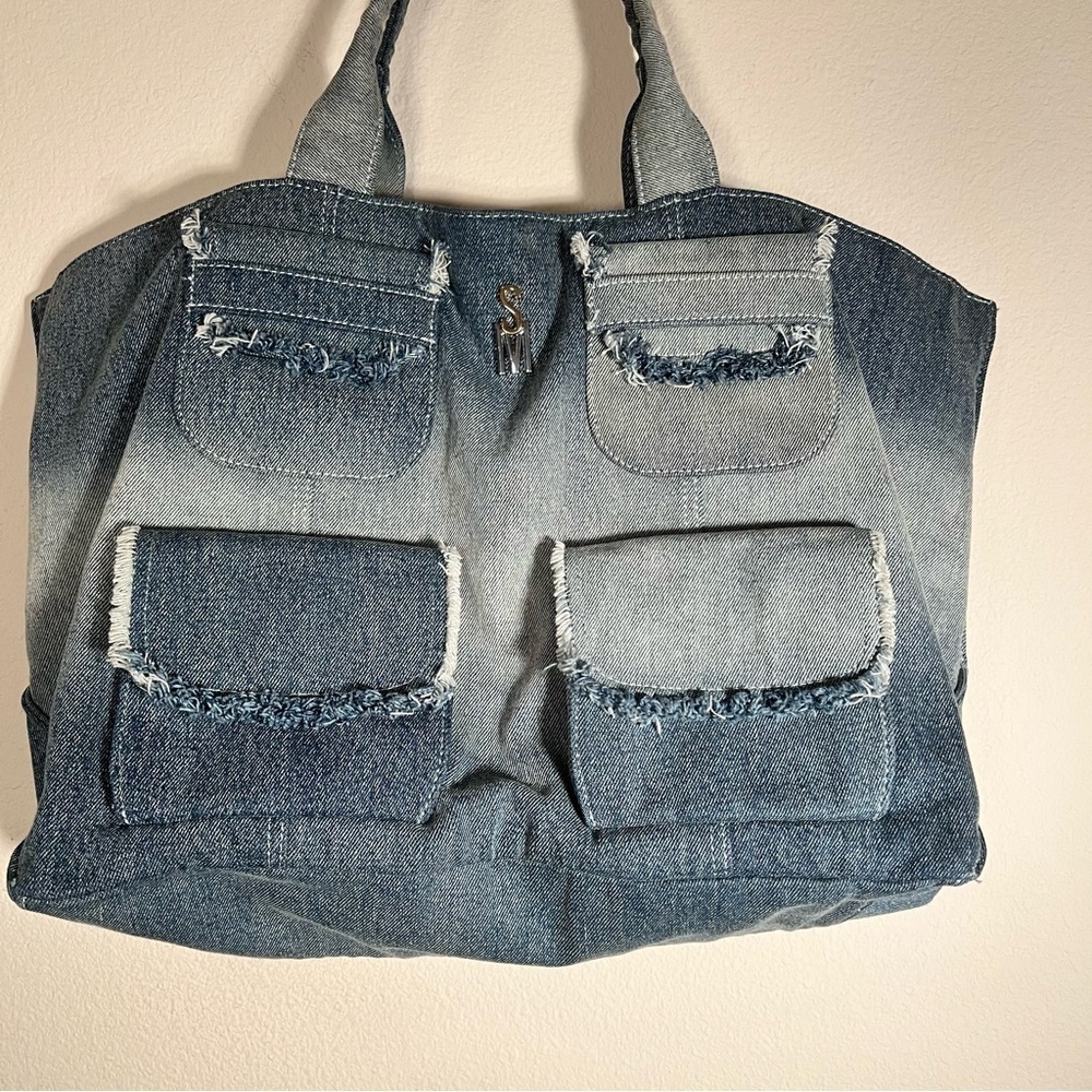 Steve Madden Denim Tote Bag Large Blue - Picture 4 of 12